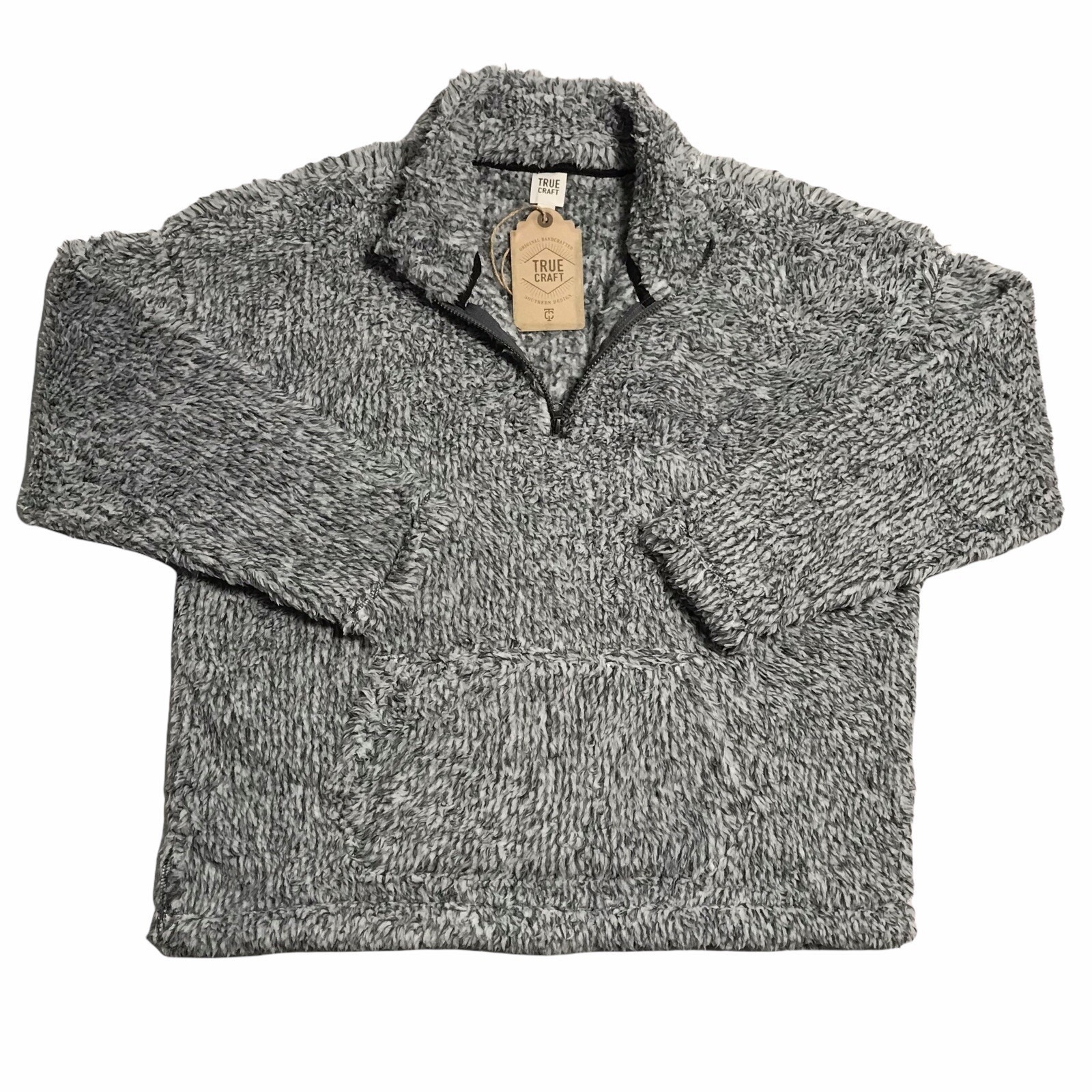 True Craft Women's Sherpa Pullover Sweater Plus Size 2x Black Gray Cozy 1/4 Zip